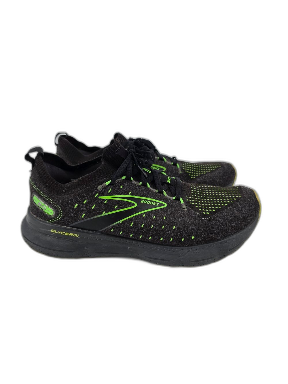 Brooks Men's 12 Glycerin StealthFit 20 running shoes black/green gecko colorway